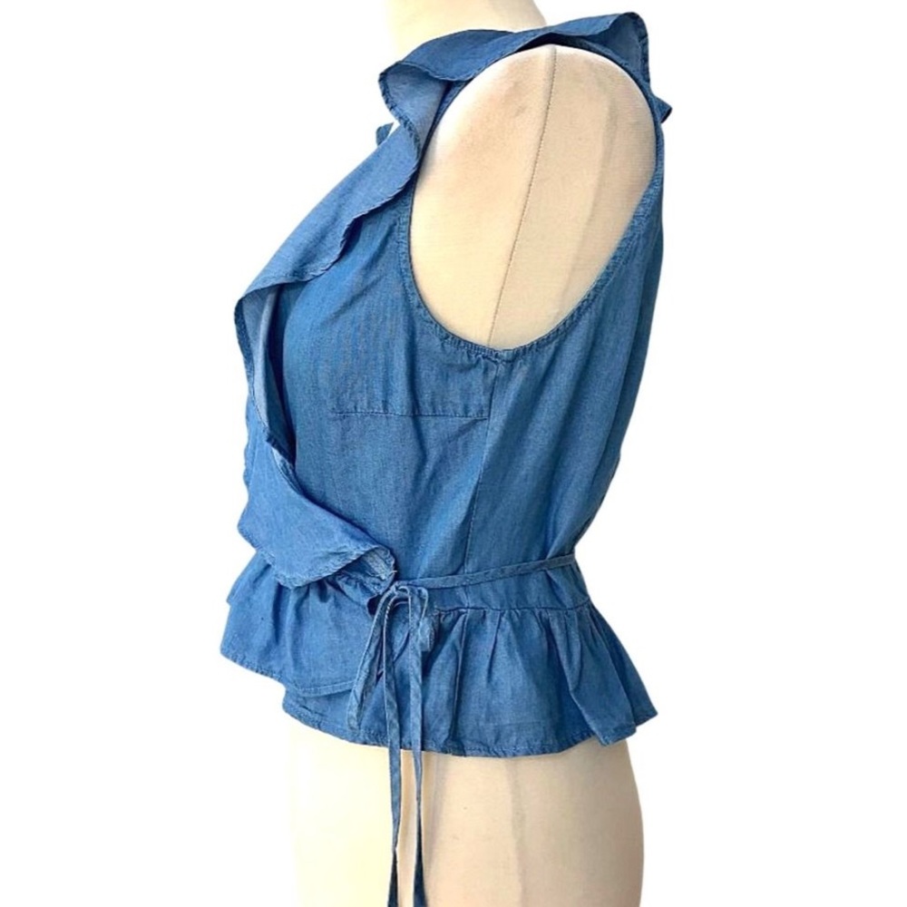 Zara Denim Ruffled Wrap Top - Picture 3 of 9